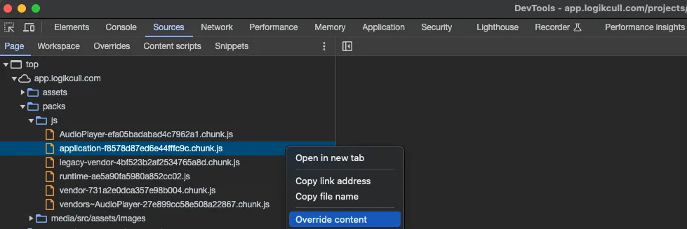 showing how to override content from the chrome devtools